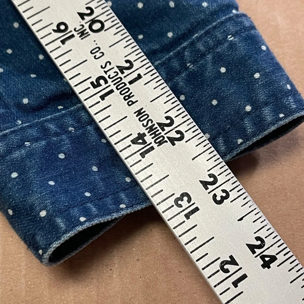 Talbots‎ Women's Sz Medium Navy Polka Dot Jean Denim Jacket Cotton Stretch
